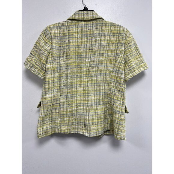 Maison d'Amelie Paris Tweed Buttons Short Sleeve Blazer Jacket Yellow Multi,L - Picture 7 of 7